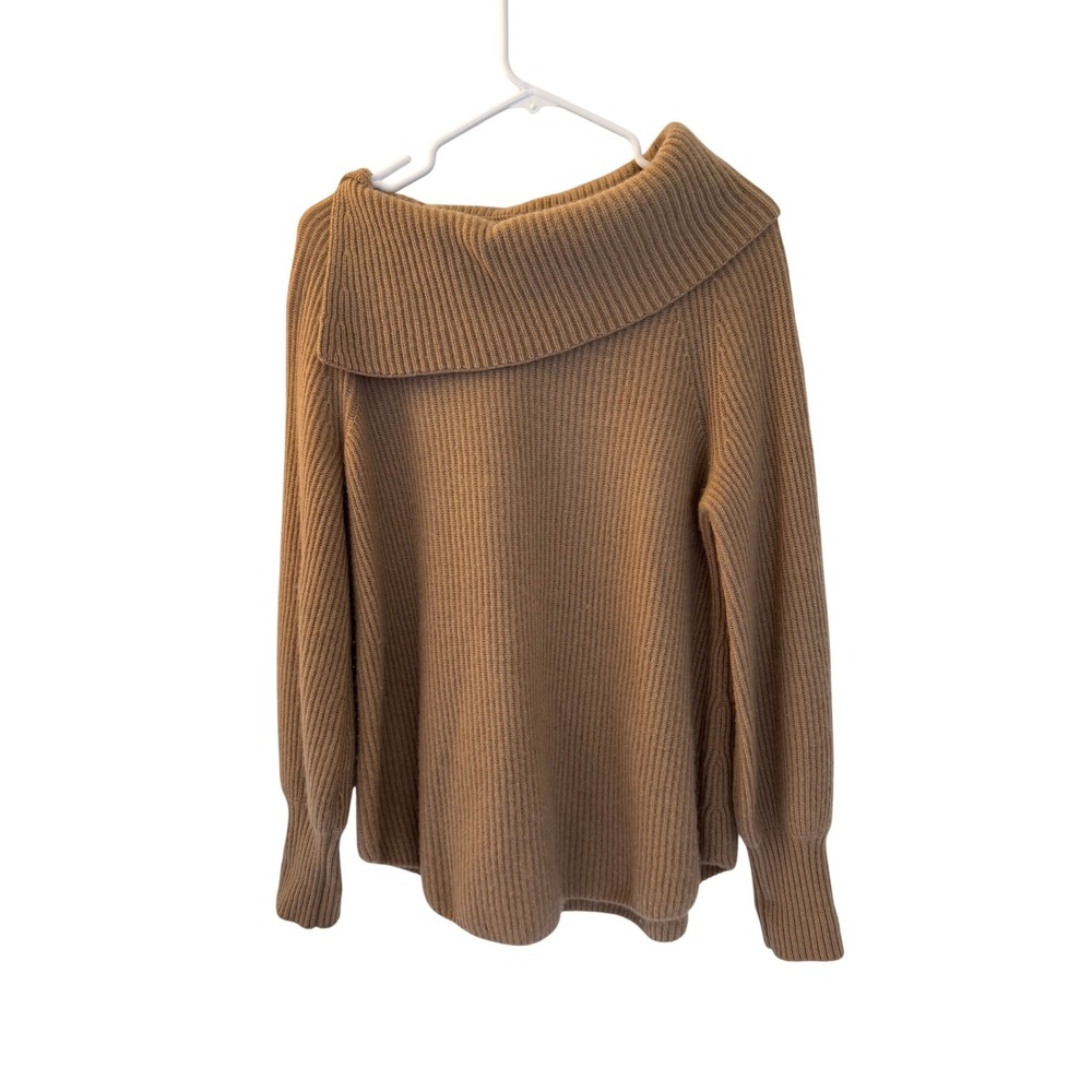 Soft Surroundings 100%‎ Cashmere Ribbed Cowl Sweater Balloon Sleeves Camel Tan M